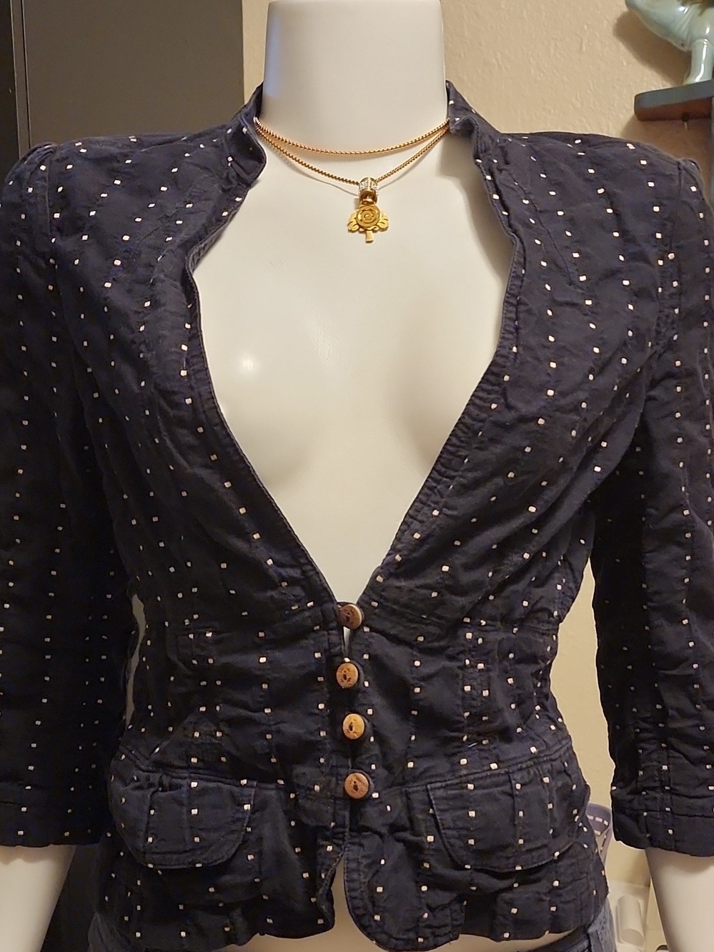 Banana Republic Navy Blue Dot-Print Peplum Jacket